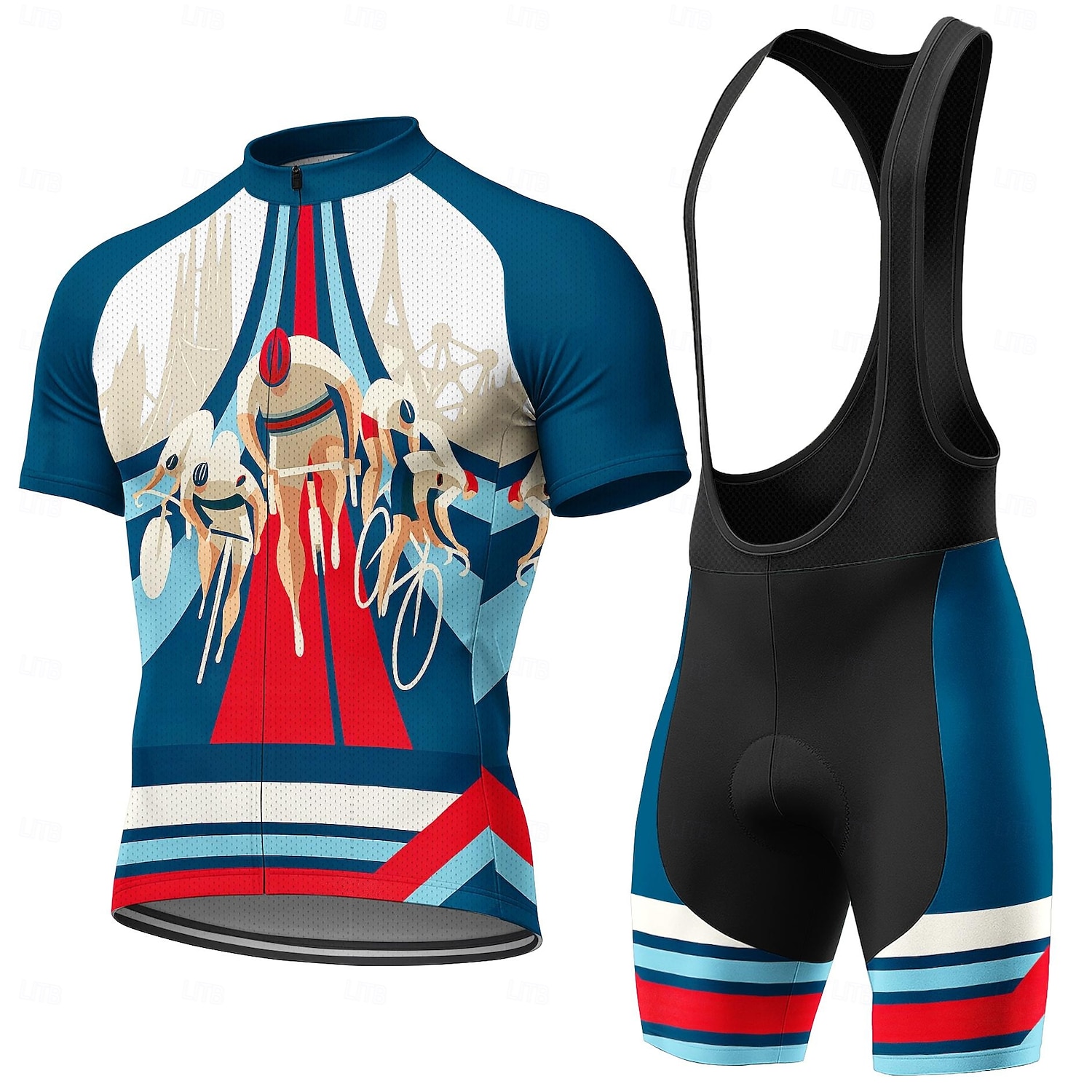 Triathlon Cycling Kit - Herren Kurzarm-Radtrikot-Set mit Trägerhose, Gel-Atmungsaktives Polster,